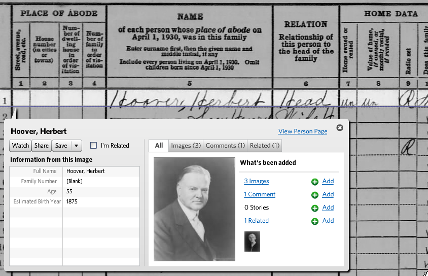 Herbert Hoover in the 1930 Census