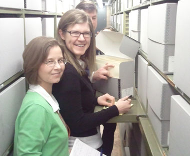 Krista (in black) investigating the stacks at the National Archives building on Pennsylvania Avenue in Washington DC.